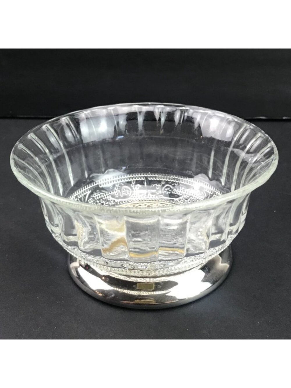 Vintage Clear Crystal  Silver-Plated Bowl Ornate Floral Design Jewelry Trinket